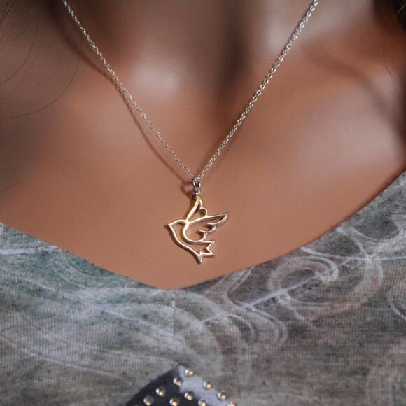 Sterling Silver Dove Necklace, Dove Necklace, Dove Cutout Necklace - Picture 1 of 3